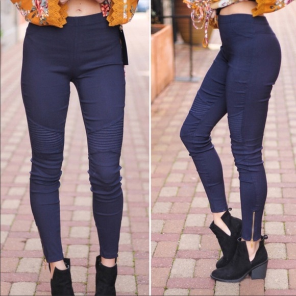 New Navy Stretchy Moto Biker Jeggings - Picture 2 of 3
